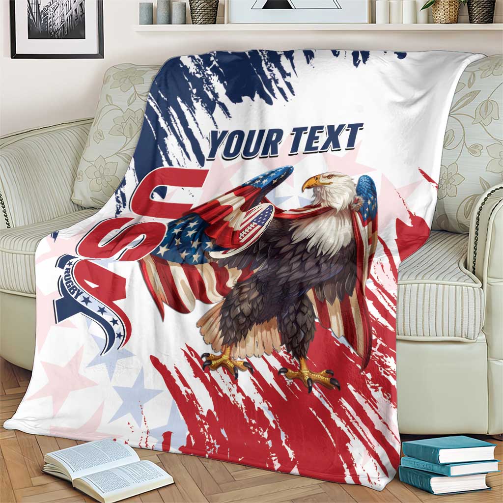 Custom USA Rugby Blanket Powerful Eagle Grunge Brush Style - White