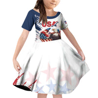 Custom USA Rugby Family Matching Off Shoulder Short Dress and Hawaiian Shirt Powerful Eagle Grunge Brush Style - White - Wonder Print Shop