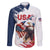 Custom USA Rugby Family Matching Puletasi and Hawaiian Shirt Powerful Eagle Grunge Brush Style - White - Wonder Print Shop