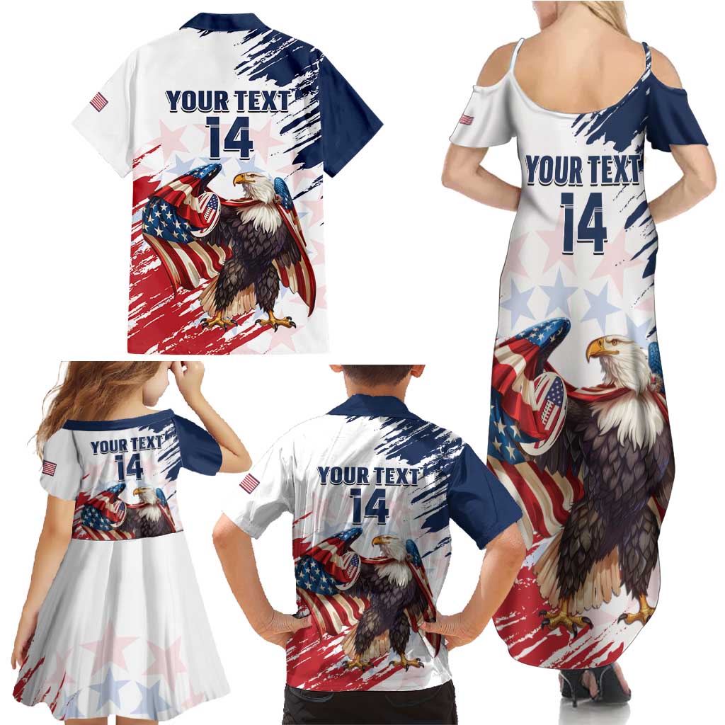 Custom USA Rugby Family Matching Summer Maxi Dress and Hawaiian Shirt Powerful Eagle Grunge Brush Style - White - Wonder Print Shop