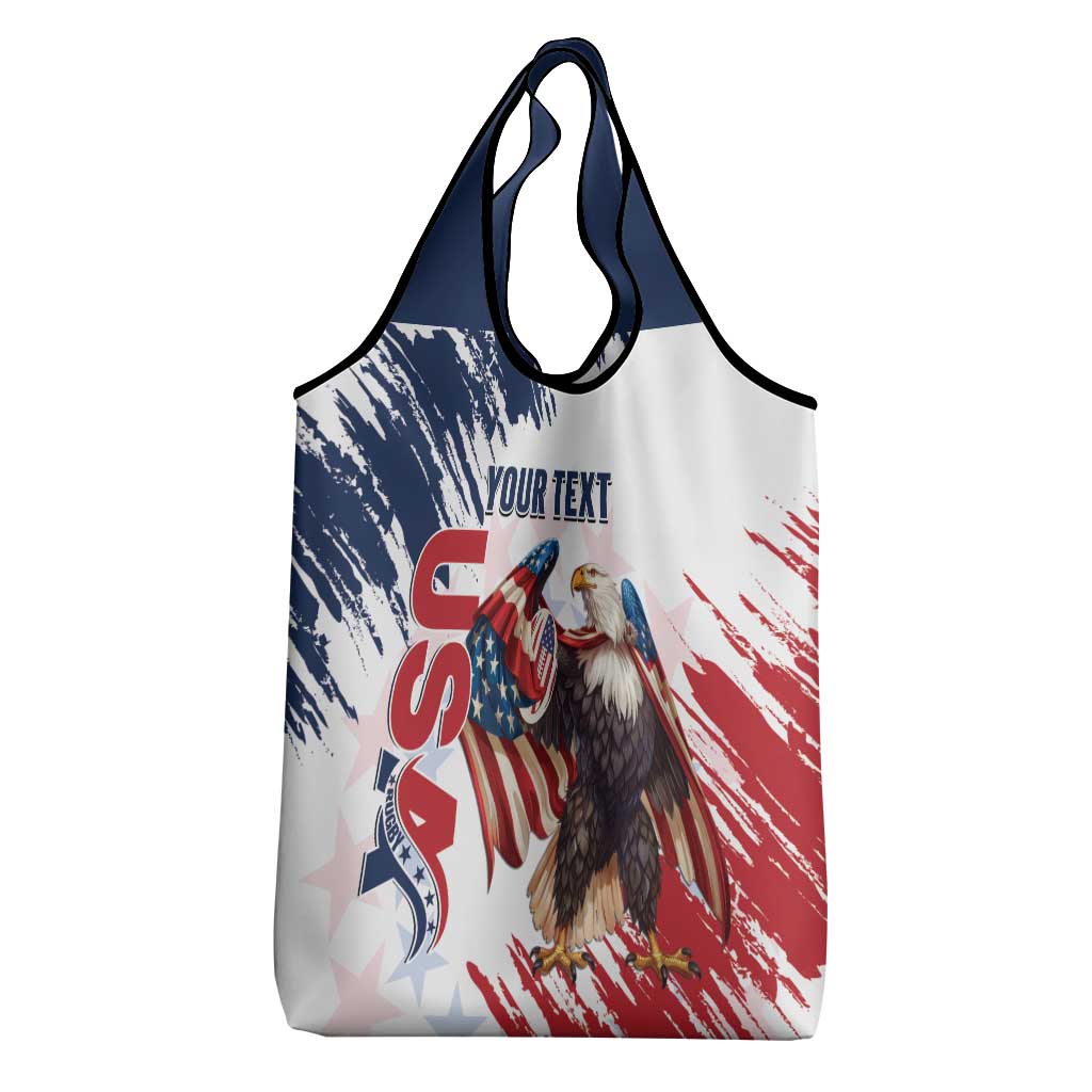 Custom USA Rugby Grocery Bag Powerful Eagle Grunge Brush Style - White