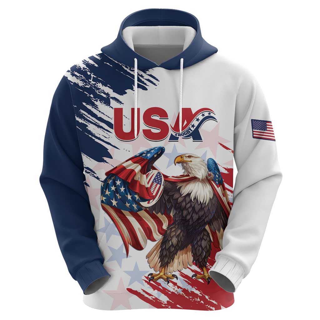 Custom USA Rugby Hoodie Powerful Eagle Grunge Brush Style - White - Wonder Print Shop