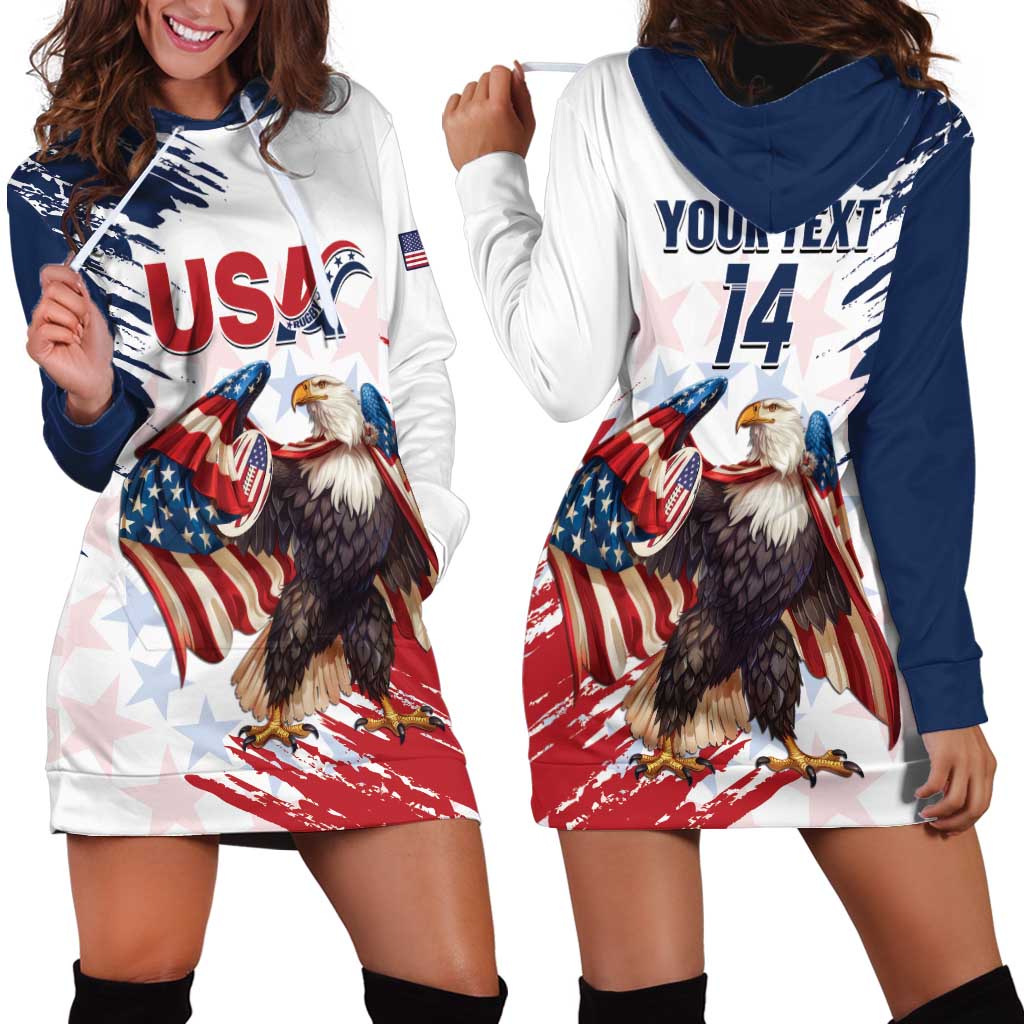 Custom USA Rugby Hoodie Dress Powerful Eagle Grunge Brush Style - White - Wonder Print Shop
