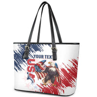 Custom USA Rugby Leather Tote Bag Powerful Eagle Grunge Brush Style - White - Wonder Print Shop