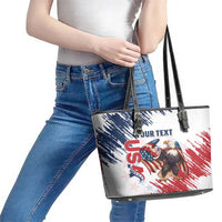 Custom USA Rugby Leather Tote Bag Powerful Eagle Grunge Brush Style - White - Wonder Print Shop