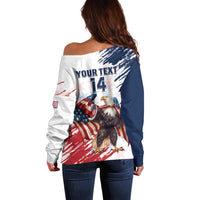 Custom USA Rugby Off Shoulder Sweater Powerful Eagle Grunge Brush Style - White - Wonder Print Shop