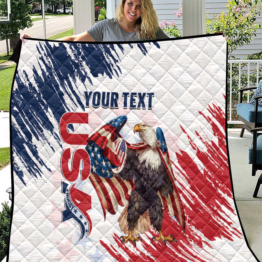 Custom USA Rugby Quilt Powerful Eagle Grunge Brush Style - White - Wonder Print Shop