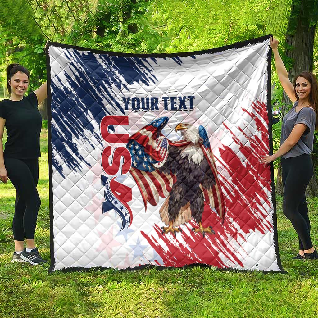 Custom USA Rugby Quilt Powerful Eagle Grunge Brush Style - White - Wonder Print Shop