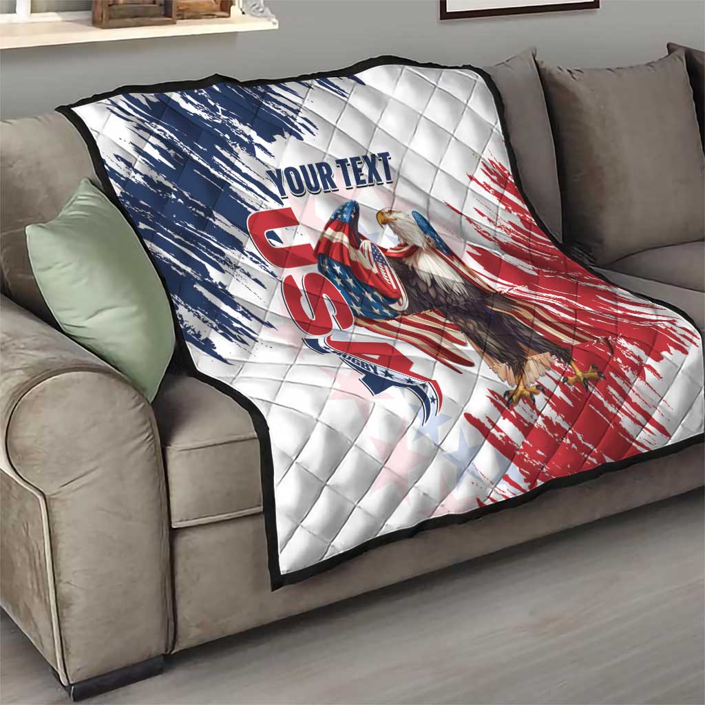 Custom USA Rugby Quilt Powerful Eagle Grunge Brush Style - White - Wonder Print Shop