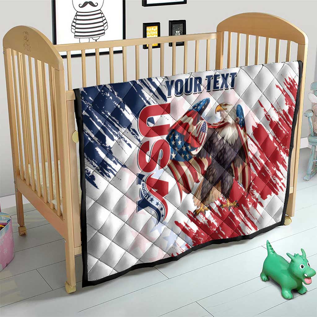 Custom USA Rugby Quilt Powerful Eagle Grunge Brush Style - White - Wonder Print Shop