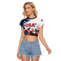 Custom USA Rugby Raglan Cropped T Shirt Powerful Eagle Grunge Brush Style - White - Wonder Print Shop