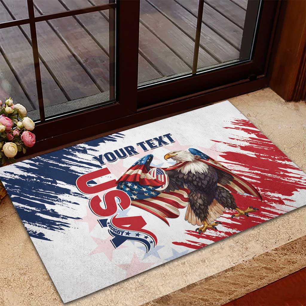 Custom USA Rugby Rubber Doormat Powerful Eagle Grunge Brush Style - White - Wonder Print Shop