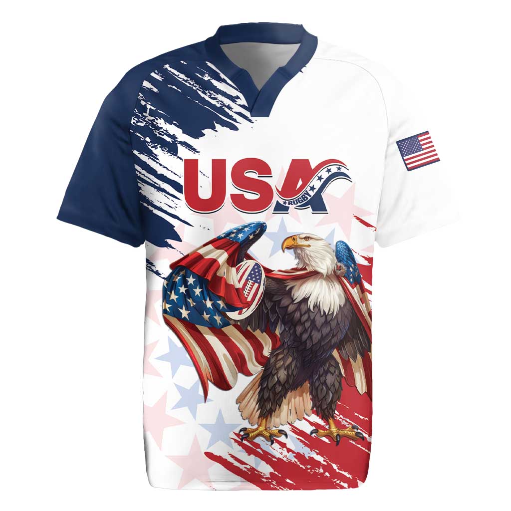 Custom USA Rugby Rugby Jersey Powerful Eagle Grunge Brush Style - White - Wonder Print Shop