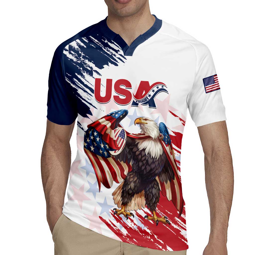 Custom USA Rugby Rugby Jersey Powerful Eagle Grunge Brush Style - White - Wonder Print Shop