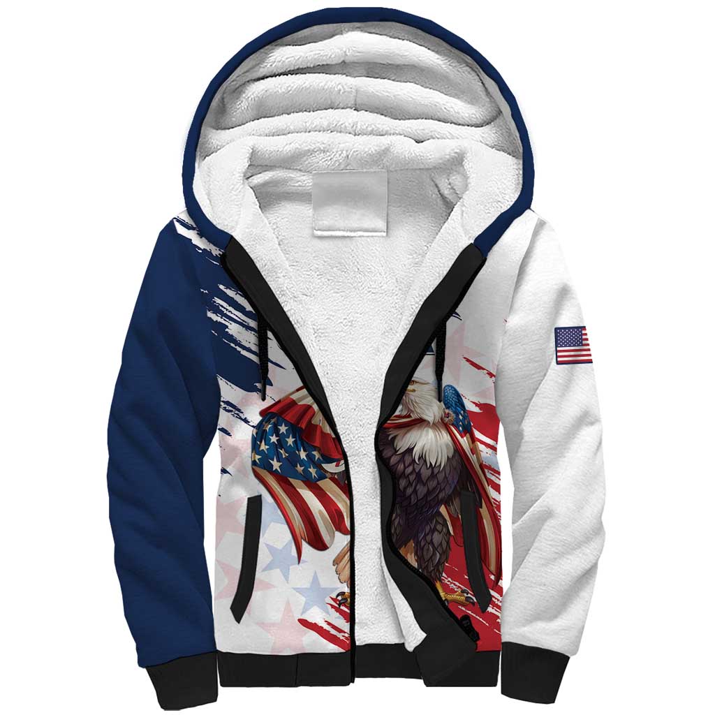 Custom USA Rugby Sherpa Hoodie Powerful Eagle Grunge Brush Style - White - Wonder Print Shop
