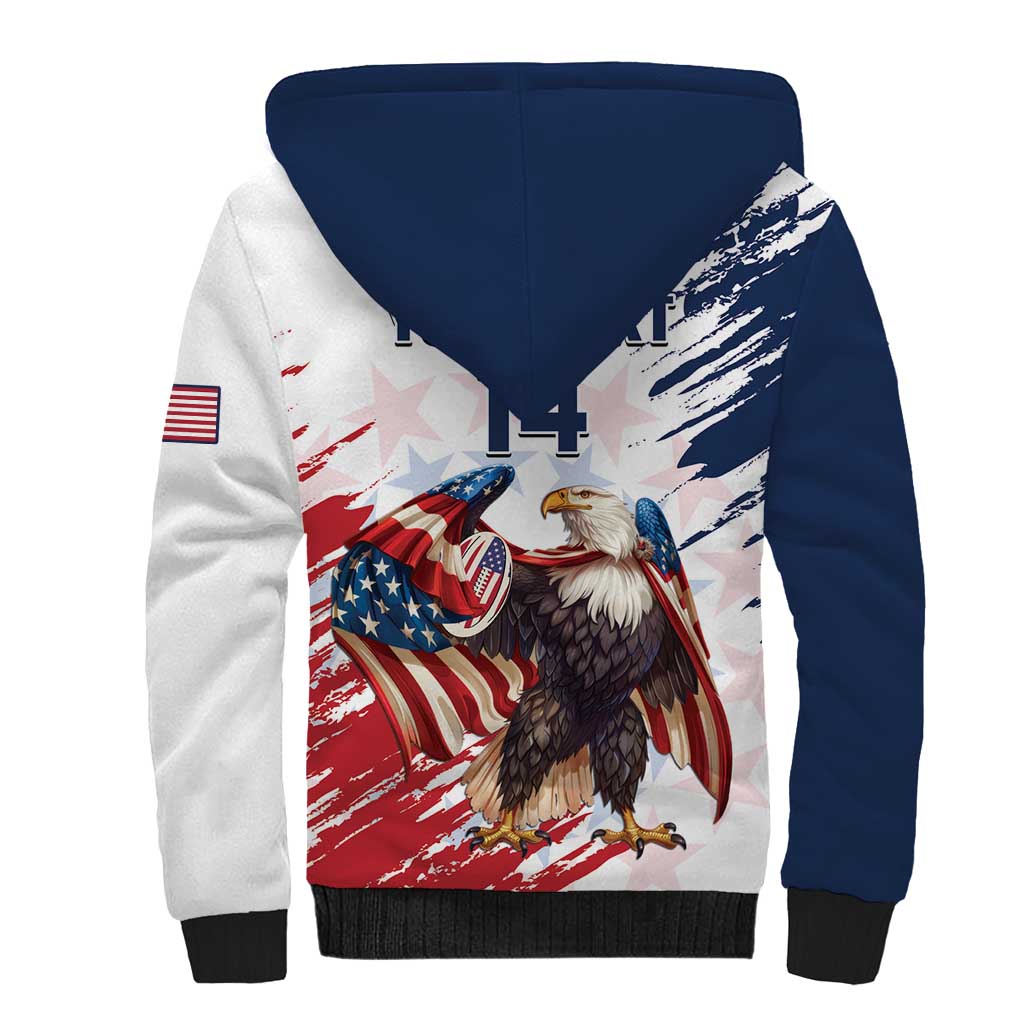Custom USA Rugby Sherpa Hoodie Powerful Eagle Grunge Brush Style - White - Wonder Print Shop