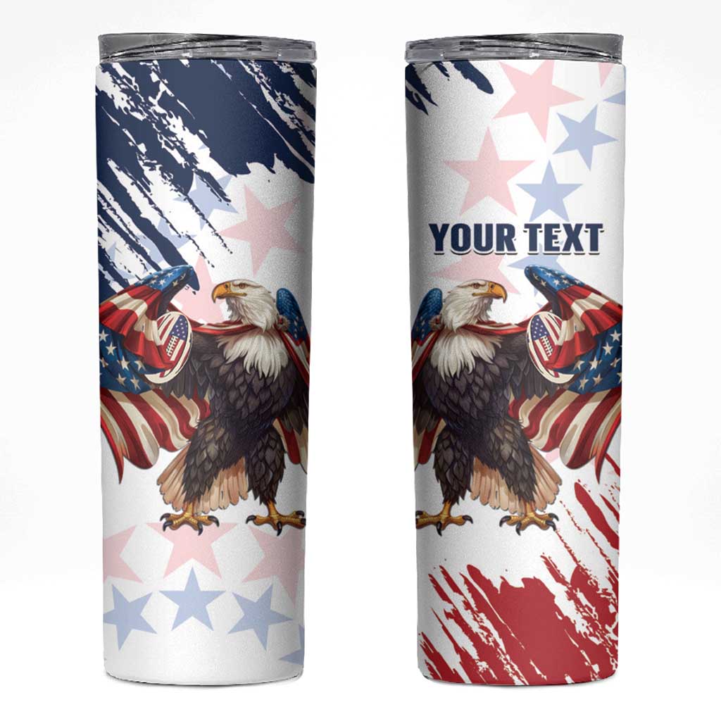 Custom USA Rugby Skinny Tumbler Powerful Eagle Grunge Brush Style - White - Wonder Print Shop