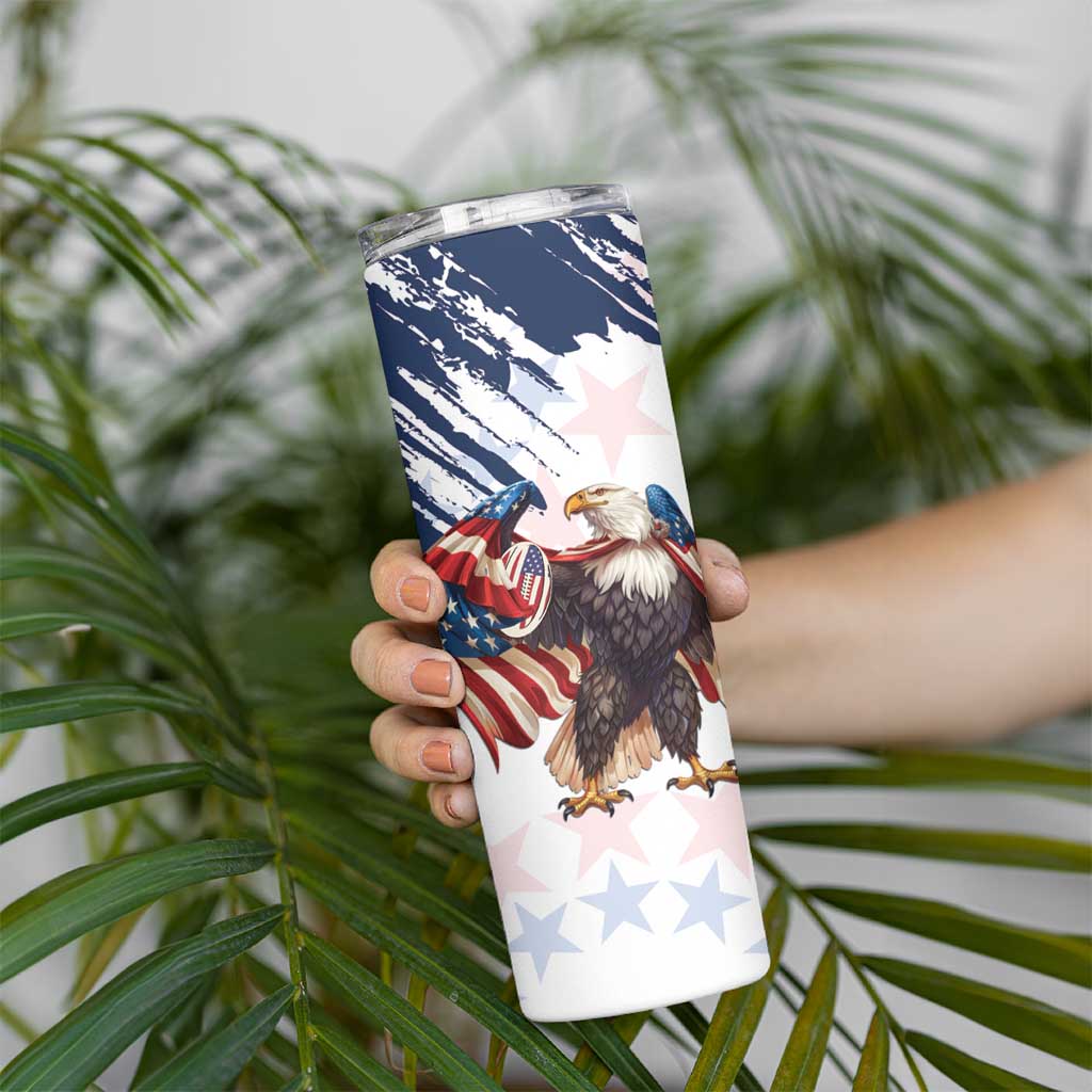 Custom USA Rugby Skinny Tumbler Powerful Eagle Grunge Brush Style - White - Wonder Print Shop