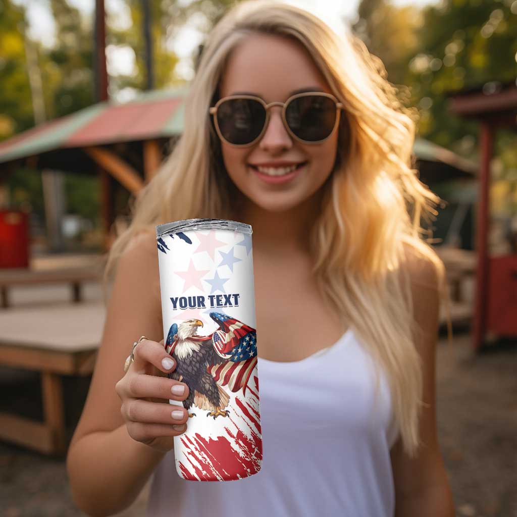 Custom USA Rugby Skinny Tumbler Powerful Eagle Grunge Brush Style - White - Wonder Print Shop