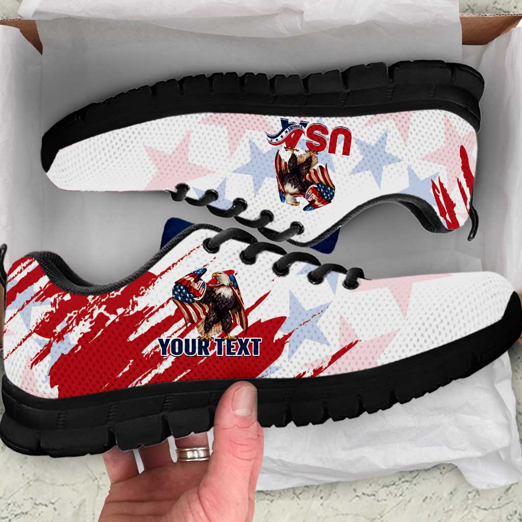 Personalized USA Rugby Sneakers Powerful Eagle Grunge Brush Style - White - Wonder Print Shop