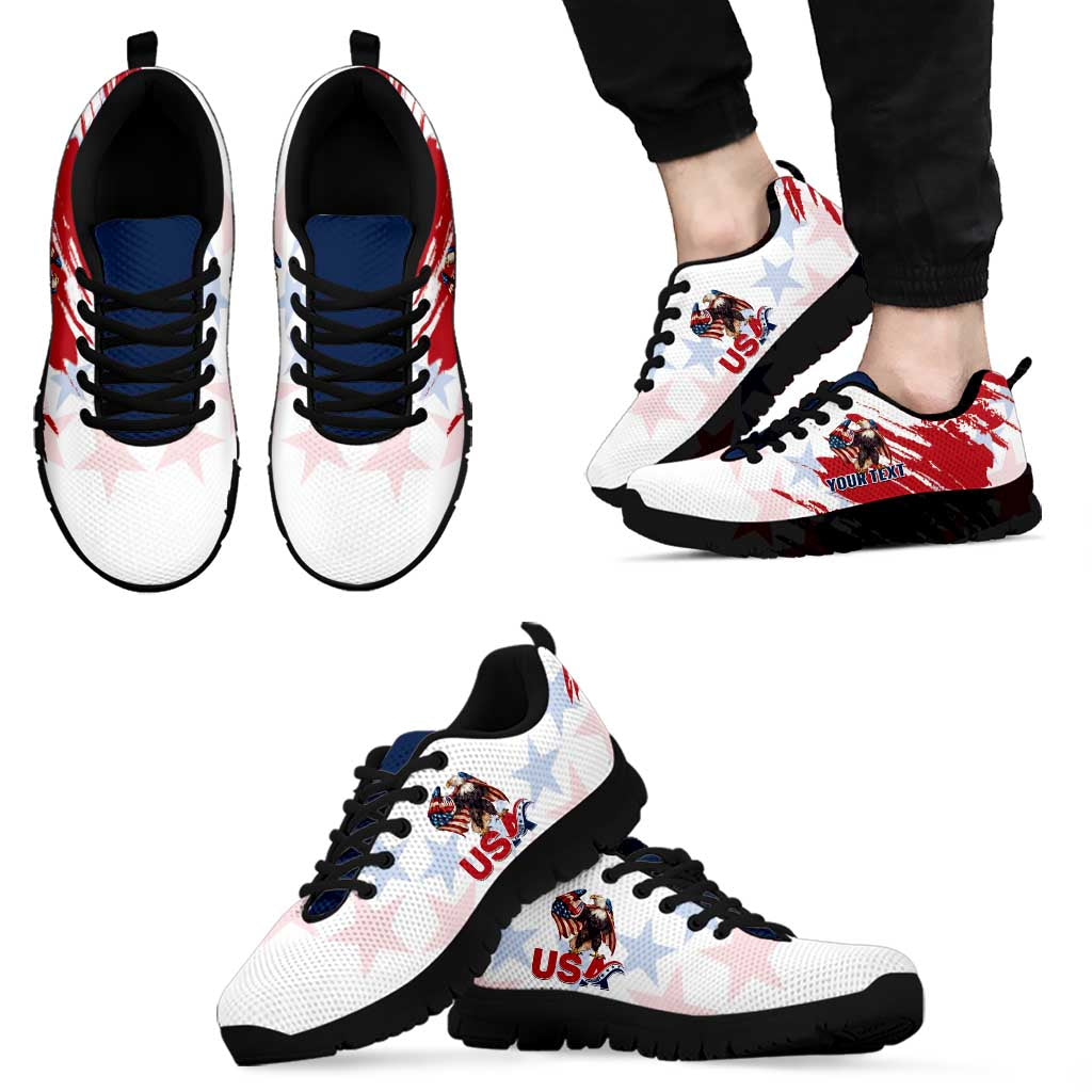 Personalized USA Rugby Sneakers Powerful Eagle Grunge Brush Style - White - Wonder Print Shop