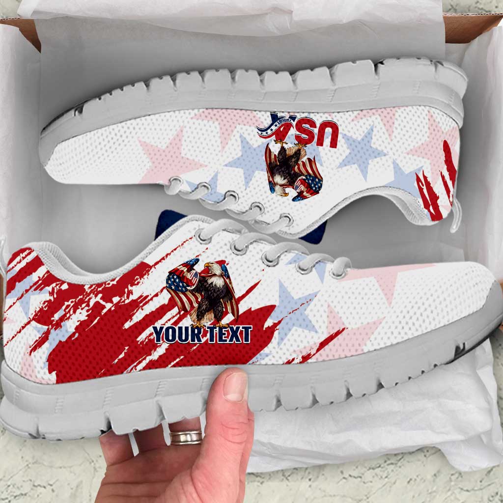 Personalized USA Rugby Sneakers Powerful Eagle Grunge Brush Style - White - Wonder Print Shop