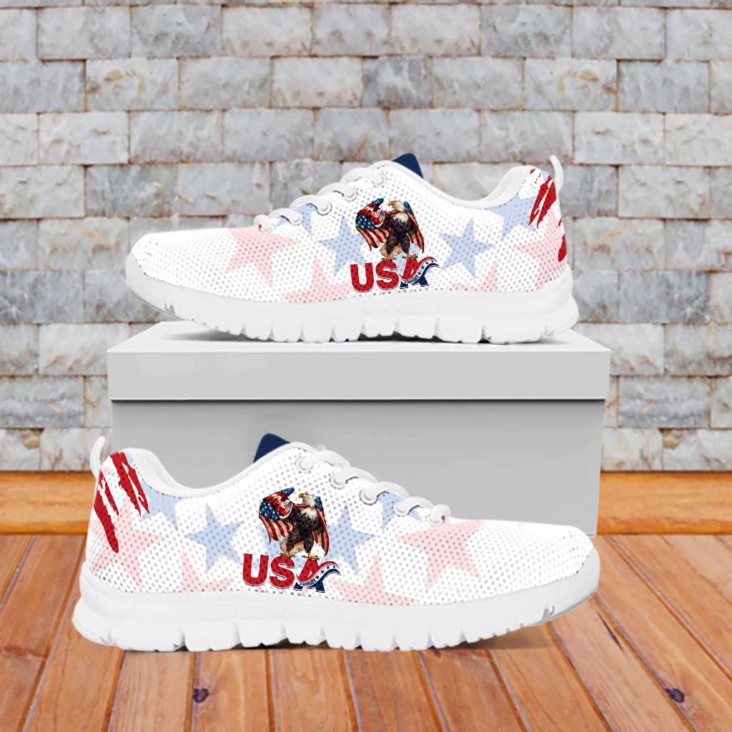 Personalized USA Rugby Sneakers Powerful Eagle Grunge Brush Style - White - Wonder Print Shop