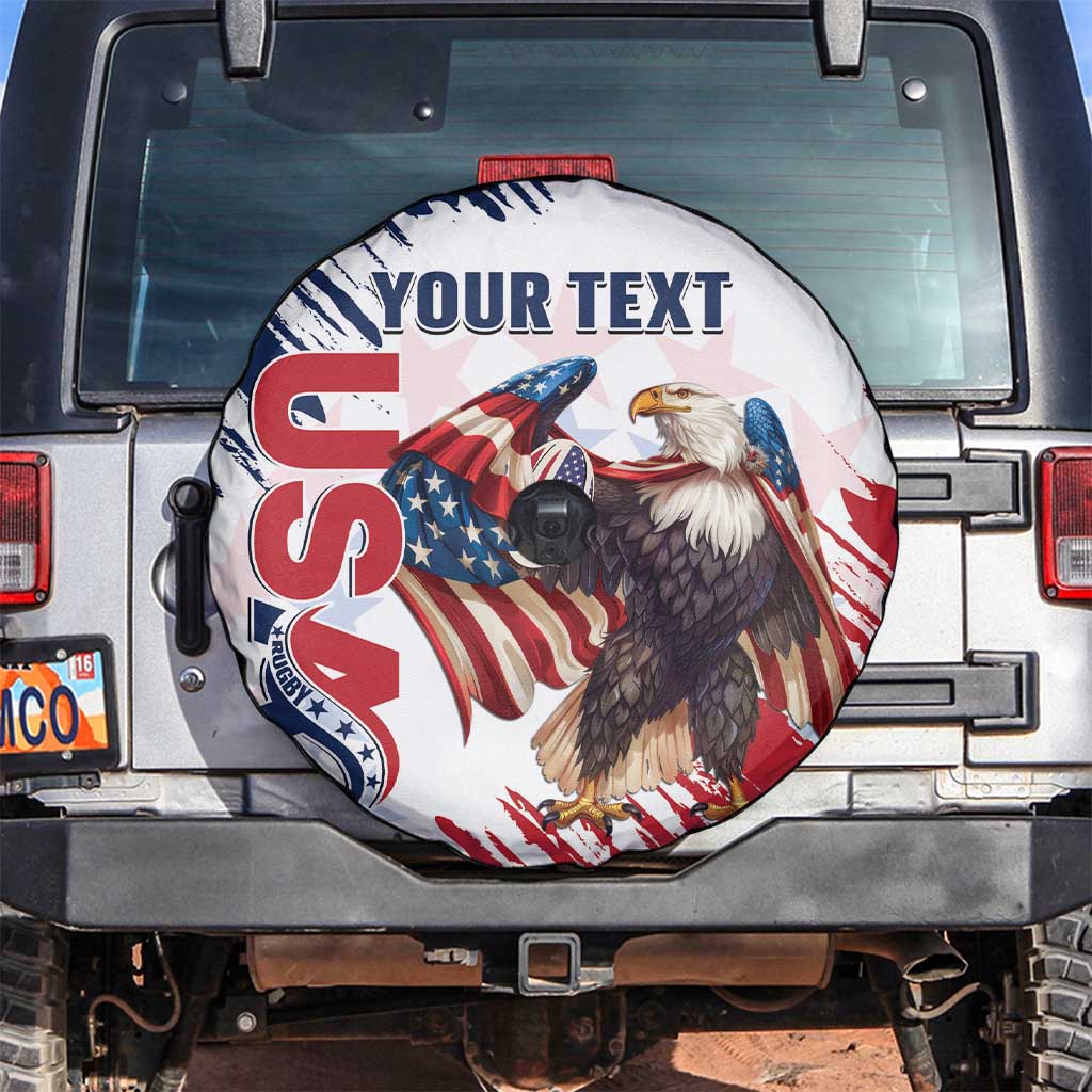 Custom USA Rugby Spare Tire Cover Powerful Eagle Grunge Brush Style - White - Wonder Print Shop