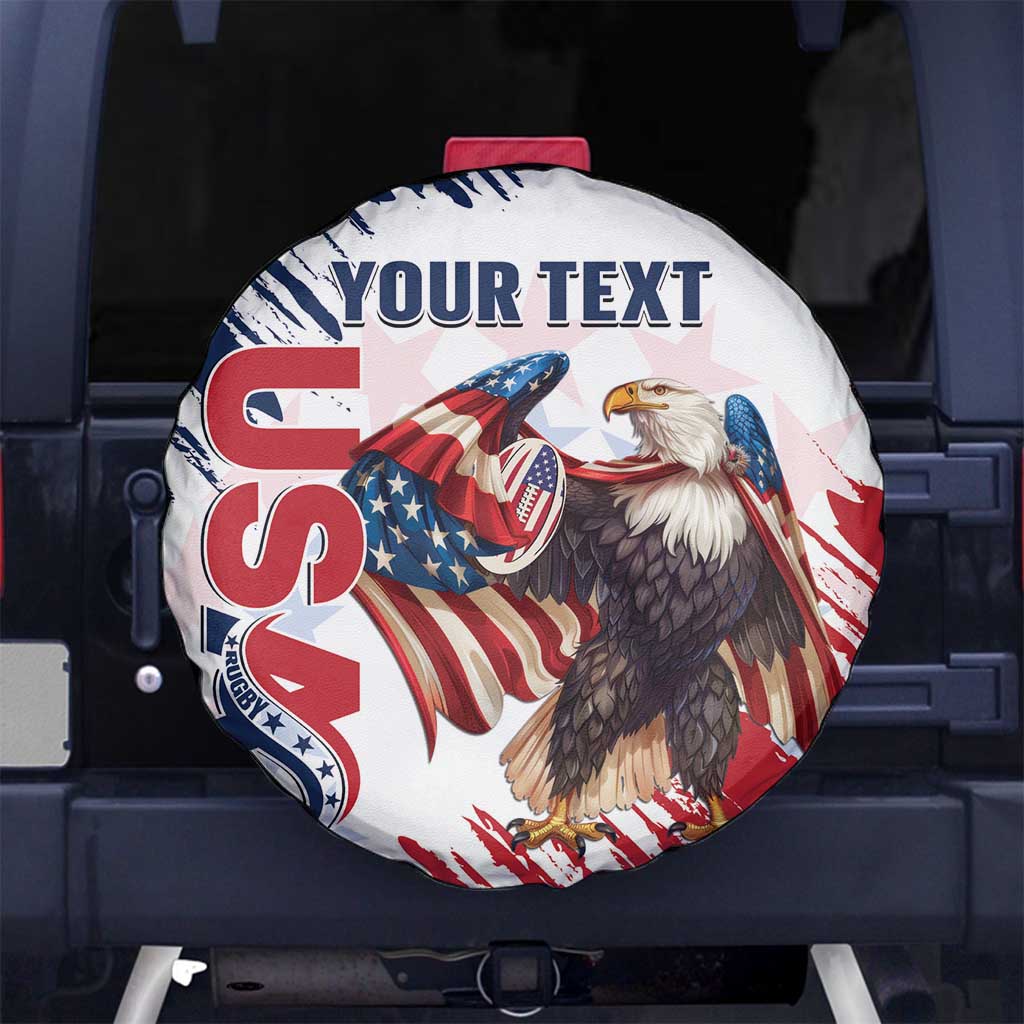 Custom USA Rugby Spare Tire Cover Powerful Eagle Grunge Brush Style - White - Wonder Print Shop