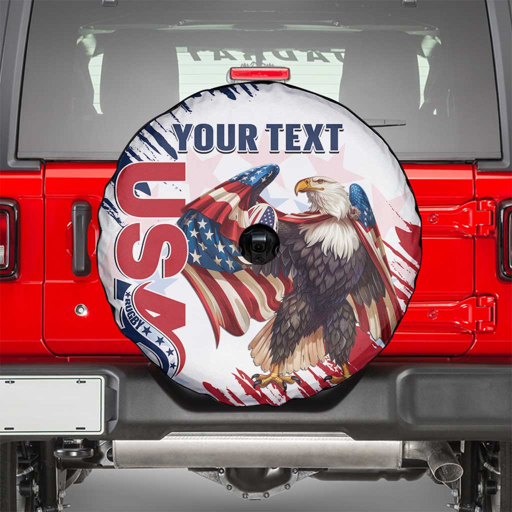 Custom USA Rugby Spare Tire Cover Powerful Eagle Grunge Brush Style - White - Wonder Print Shop