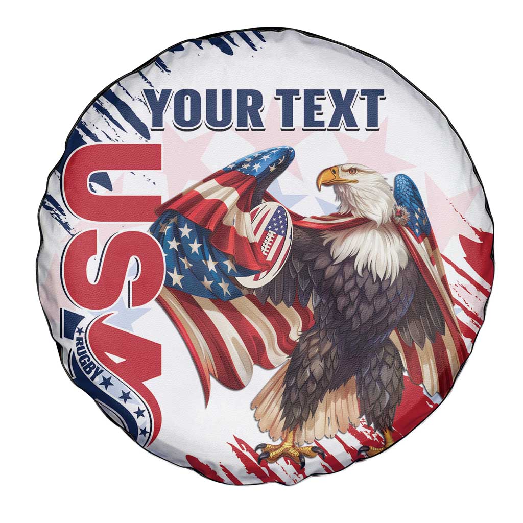 Custom USA Rugby Spare Tire Cover Powerful Eagle Grunge Brush Style - White - Wonder Print Shop