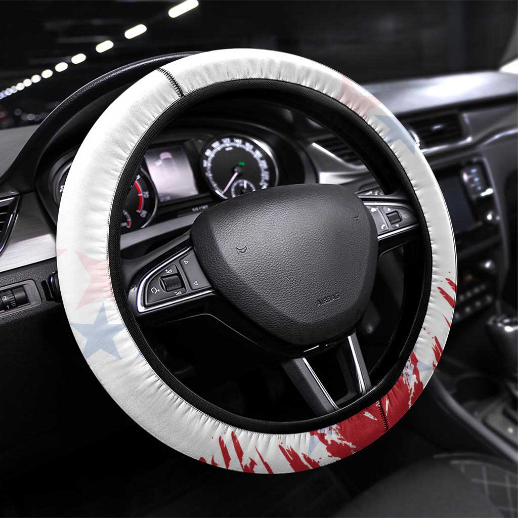 USA Rugby Steering Wheel Cover Powerful Eagle Grunge Brush Style - White - Wonder Print Shop