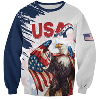 Custom USA Rugby Sweatshirt Powerful Eagle Grunge Brush Style - White - Wonder Print Shop