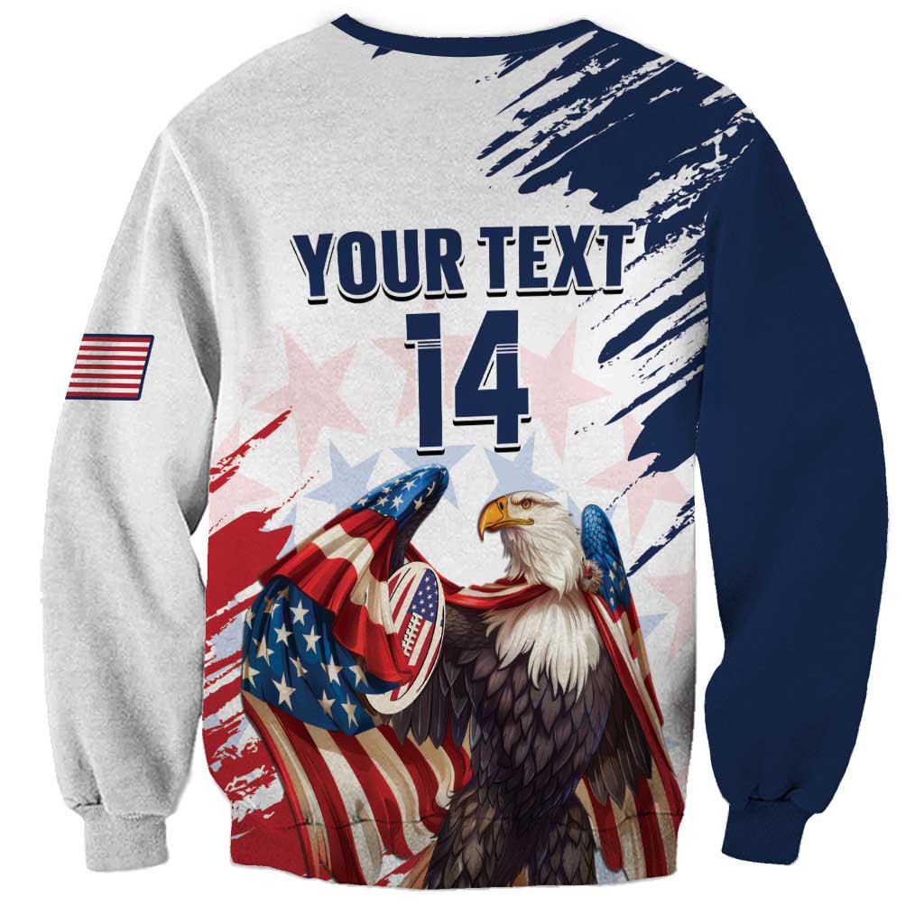 Custom USA Rugby Sweatshirt Powerful Eagle Grunge Brush Style - White - Wonder Print Shop