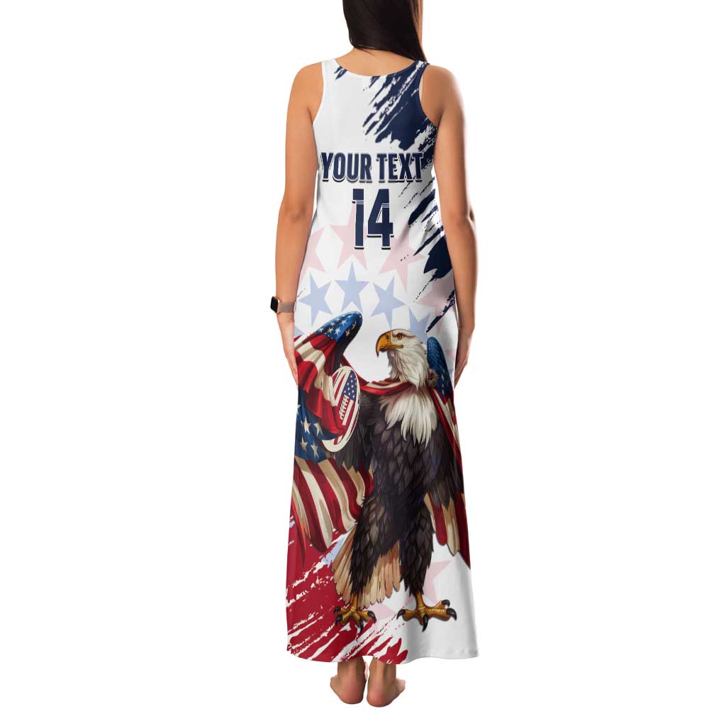 Custom USA Rugby Tank Maxi Dress Powerful Eagle Grunge Brush Style - White - Wonder Print Shop