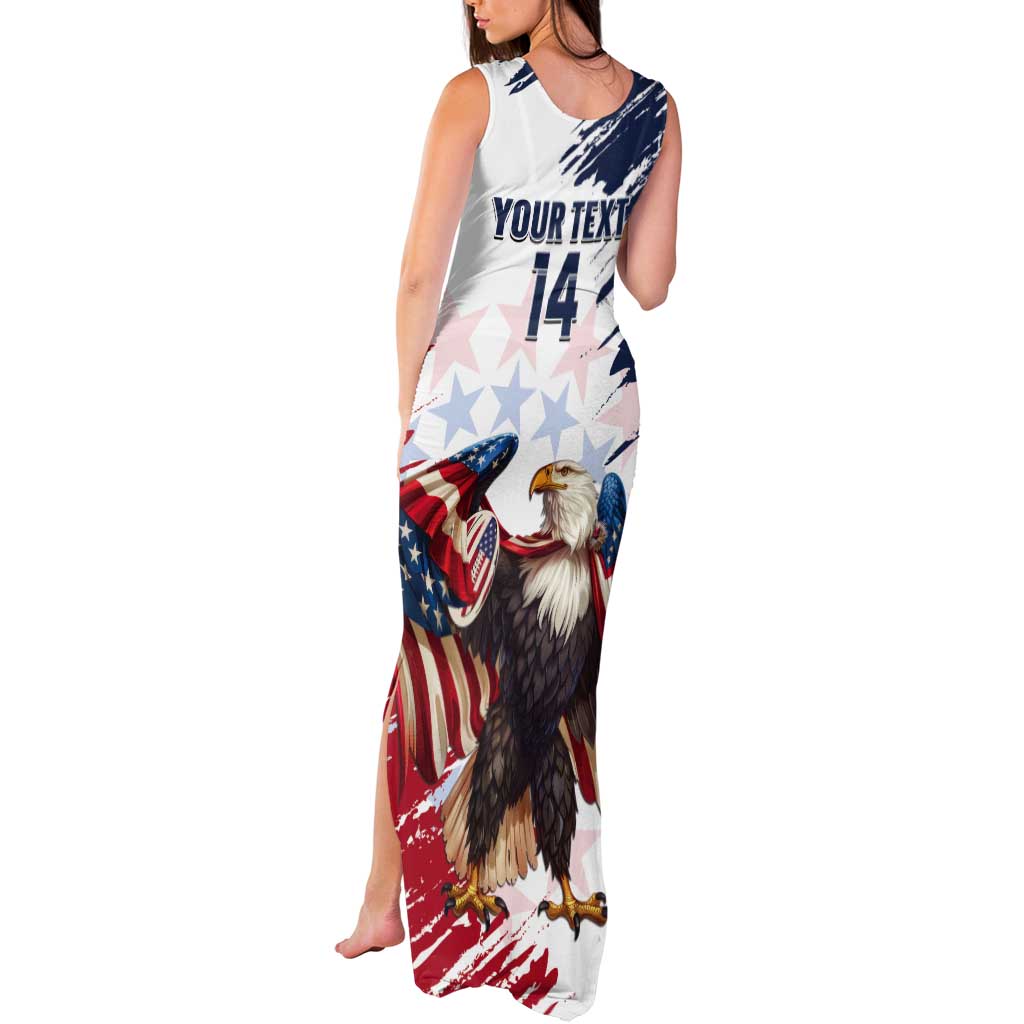 Custom USA Rugby Tank Maxi Dress Powerful Eagle Grunge Brush Style - White - Wonder Print Shop