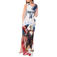 Custom USA Rugby Tank Maxi Dress Powerful Eagle Grunge Brush Style - White - Wonder Print Shop