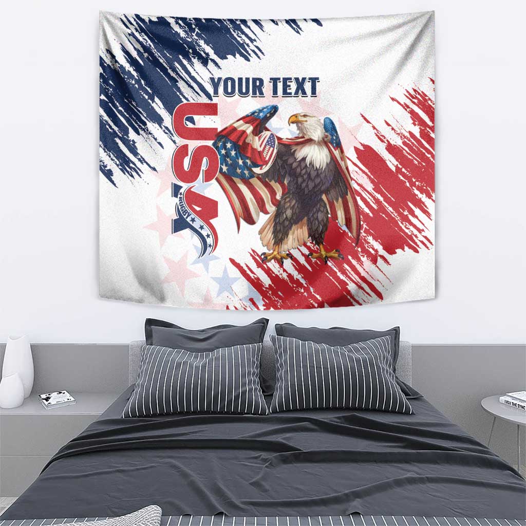 Custom USA Rugby Tapestry Powerful Eagle Grunge Brush Style - White - Wonder Print Shop