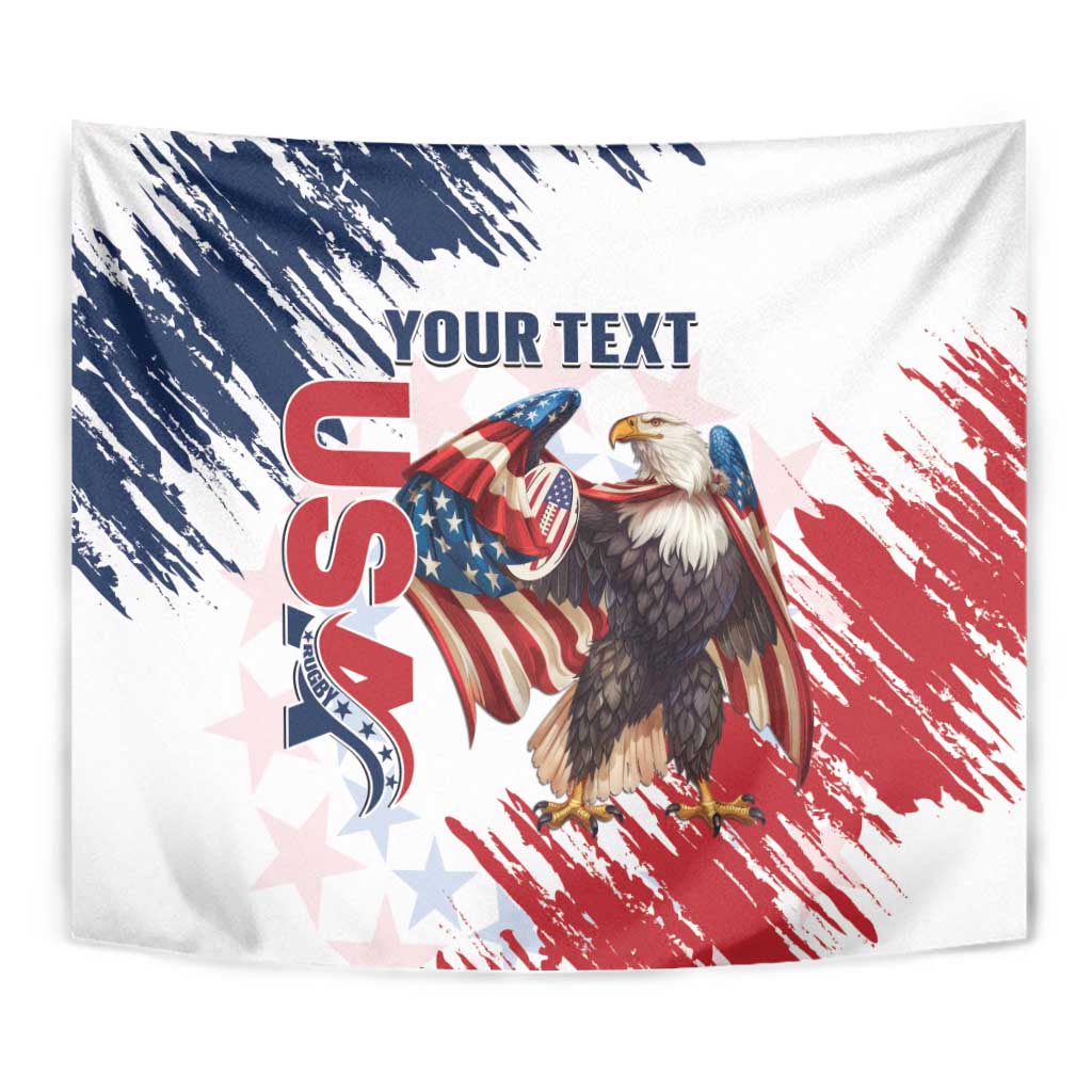Custom USA Rugby Tapestry Powerful Eagle Grunge Brush Style - White - Wonder Print Shop