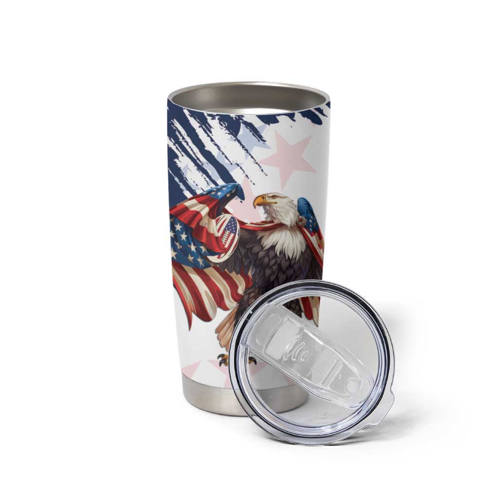 Custom USA Rugby Tumbler Cup Powerful Eagle Grunge Brush Style - White - Wonder Print Shop