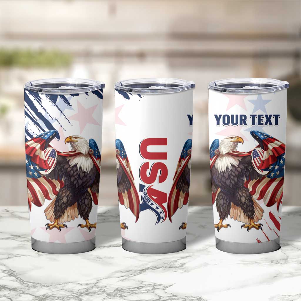 Custom USA Rugby Tumbler Cup Powerful Eagle Grunge Brush Style - White - Wonder Print Shop