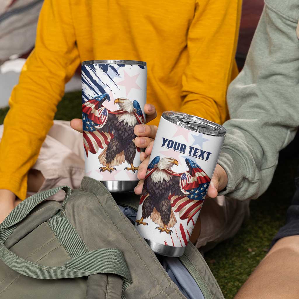 Custom USA Rugby Tumbler Cup Powerful Eagle Grunge Brush Style - White - Wonder Print Shop