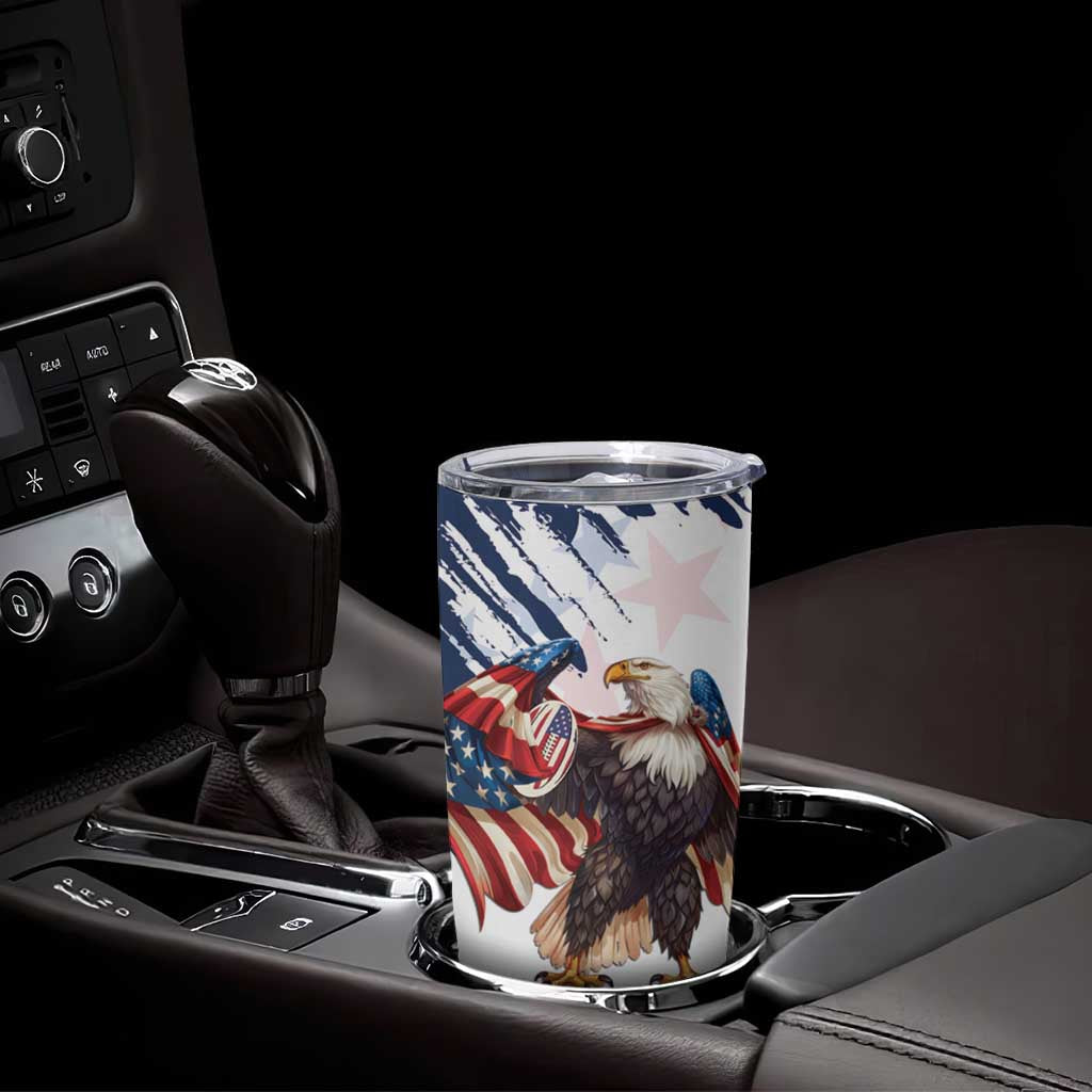 Custom USA Rugby Tumbler Cup Powerful Eagle Grunge Brush Style - White - Wonder Print Shop