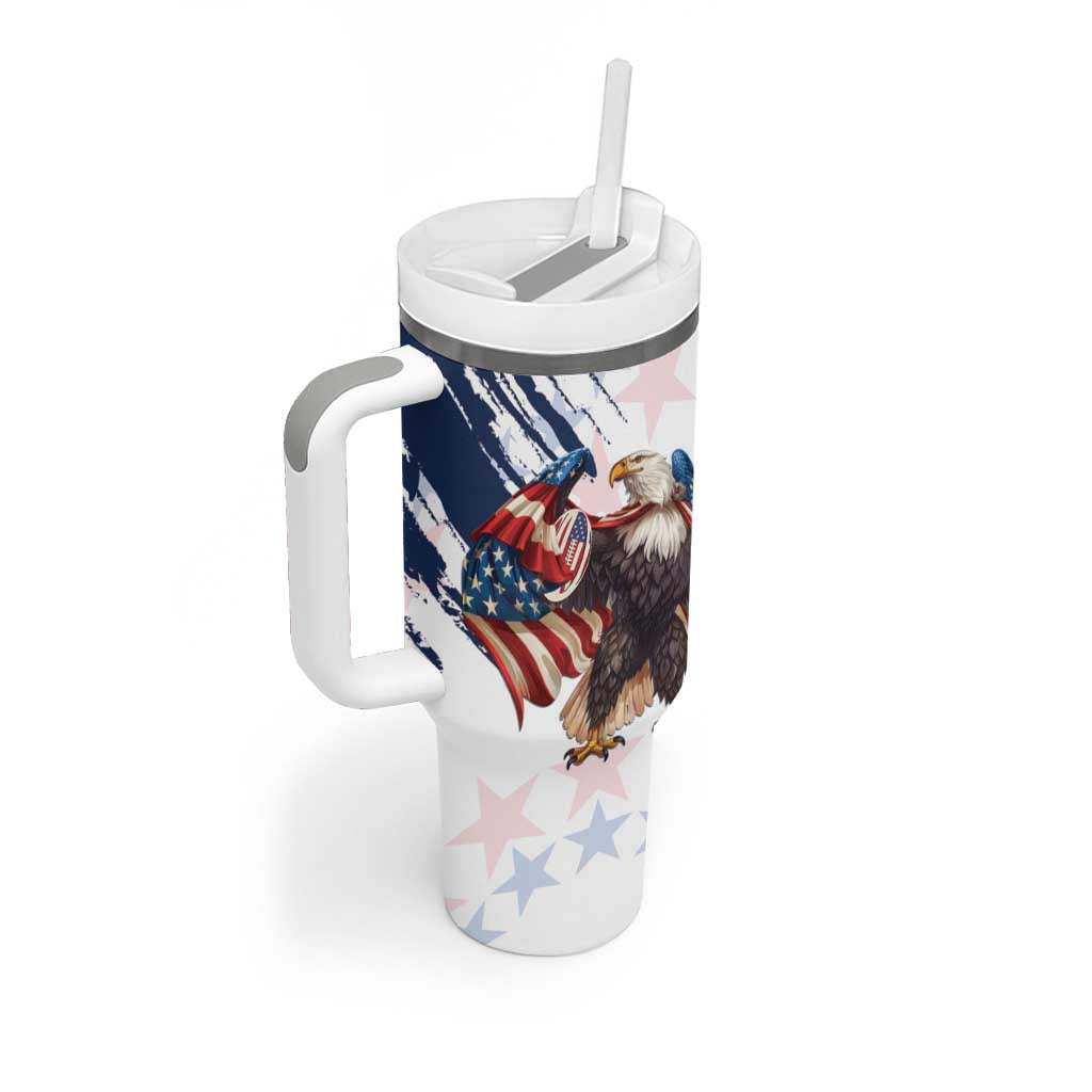 Custom USA Rugby Tumbler With Handle Powerful Eagle Grunge Brush Style - White - Wonder Print Shop