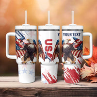 Custom USA Rugby Tumbler With Handle Powerful Eagle Grunge Brush Style - White - Wonder Print Shop