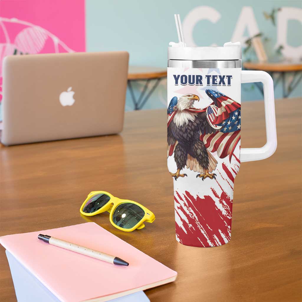 Custom USA Rugby Tumbler With Handle Powerful Eagle Grunge Brush Style - White - Wonder Print Shop