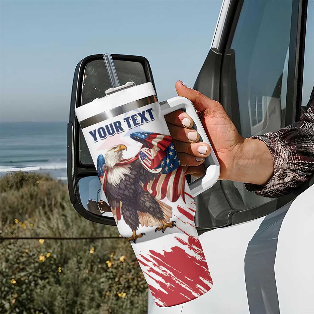 Custom USA Rugby Tumbler With Handle Powerful Eagle Grunge Brush Style - White - Wonder Print Shop