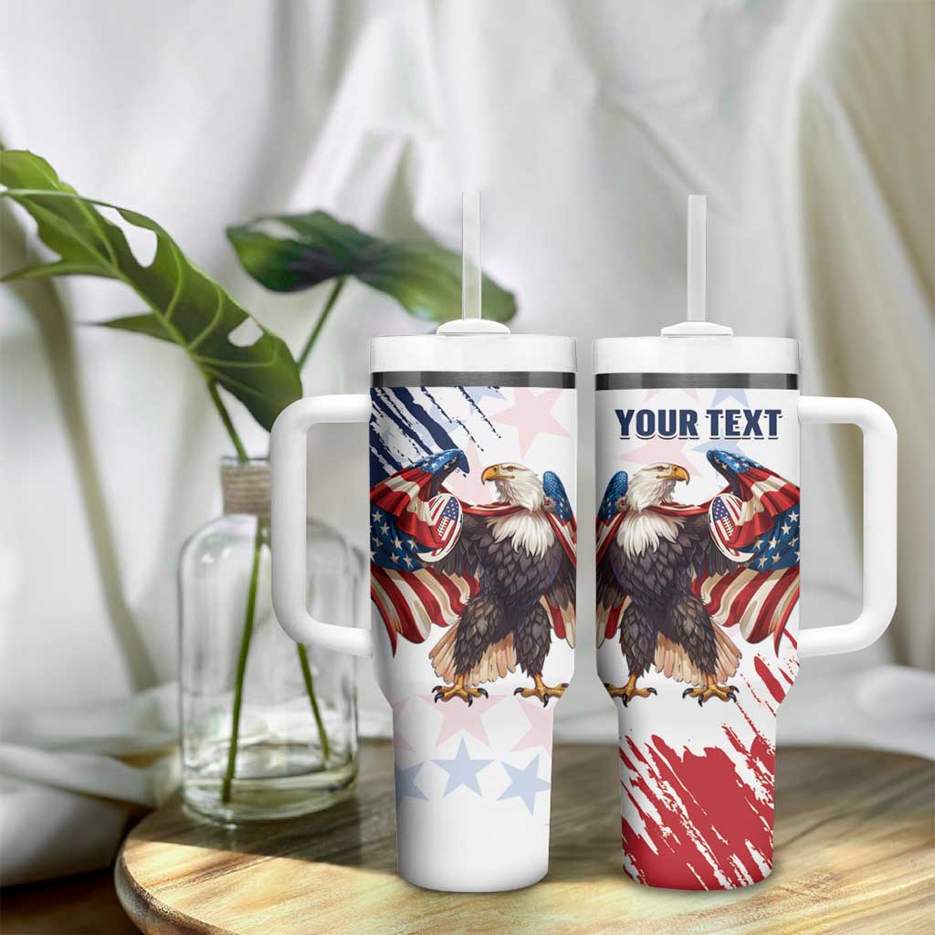 Custom USA Rugby Tumbler With Handle Powerful Eagle Grunge Brush Style - White - Wonder Print Shop