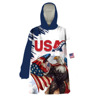 Custom USA Rugby Wearable Blanket Hoodie Powerful Eagle Grunge Brush Style - White - Wonder Print Shop