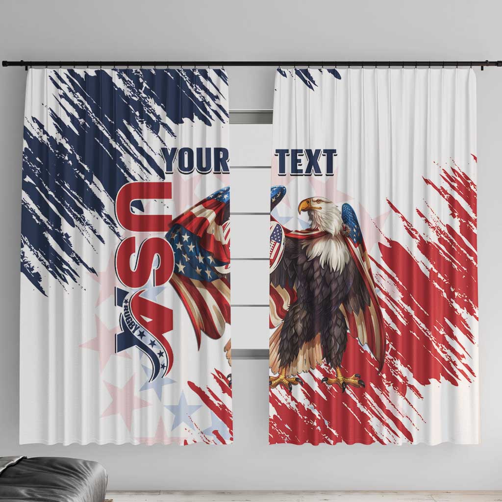 Custom USA Rugby Window Curtain Powerful Eagle Grunge Brush Style - White - Wonder Print Shop